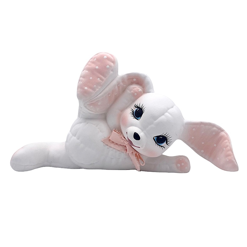 Vintage pink and white ceramic bunny rabbit figurine